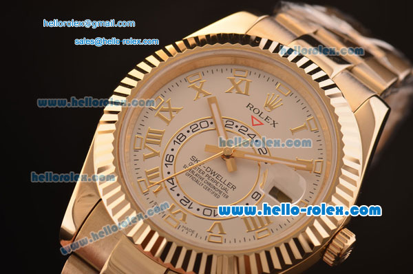 Rolex Sky-Dweller Asia 2813 Automatic Gold Case/Strap with Grey Dial and Roman Numeral Hour Markers - Click Image to Close